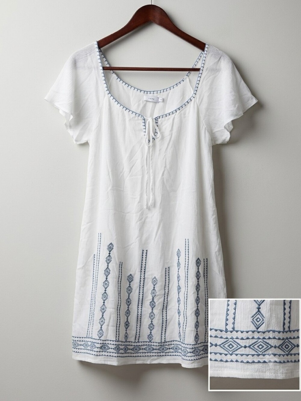 Lush White Embroidered Boho Tunic Dress Size M